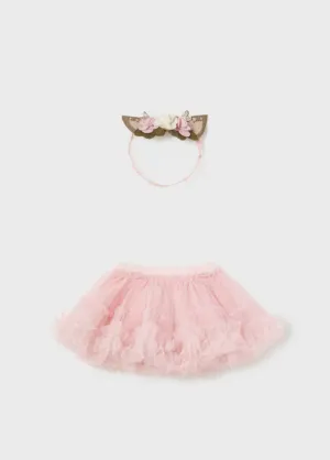 2803 Infant Girls Tutu and Deer Ear Headband Set - Baby Rose