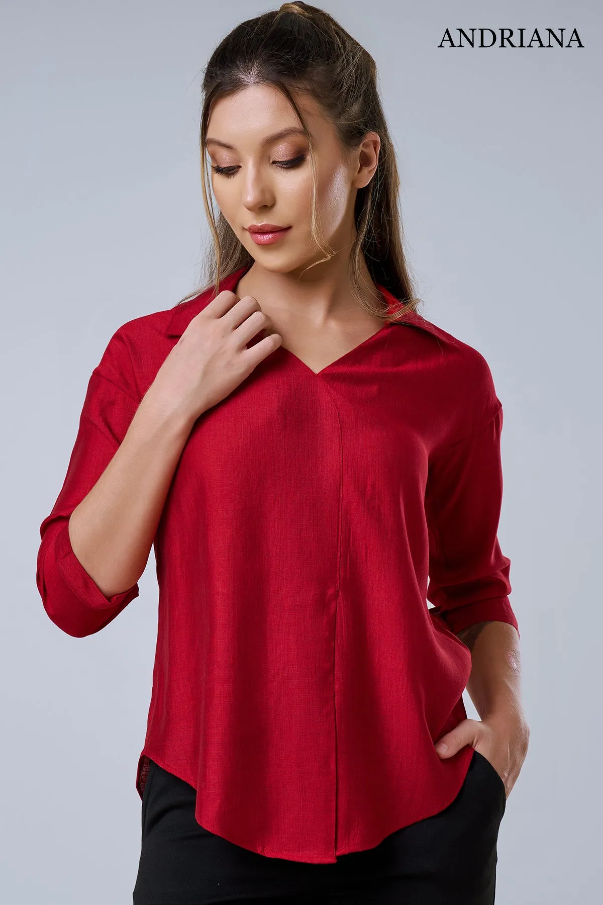 Andriana Elegance Women's Notch Collar Chic Office Blouse