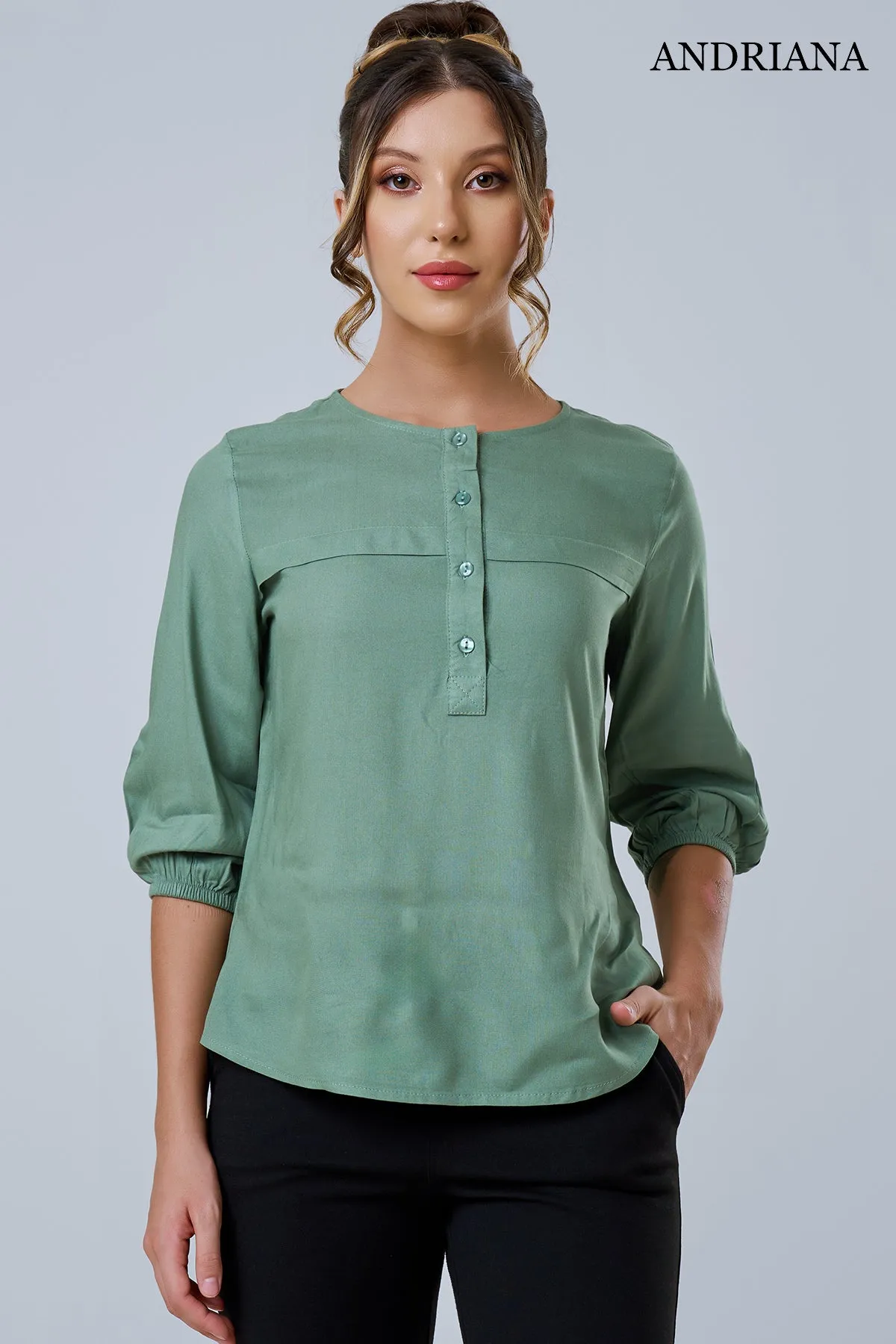 Andriana Elegance Women's Voluminious Sleeve Chic Office Blouse