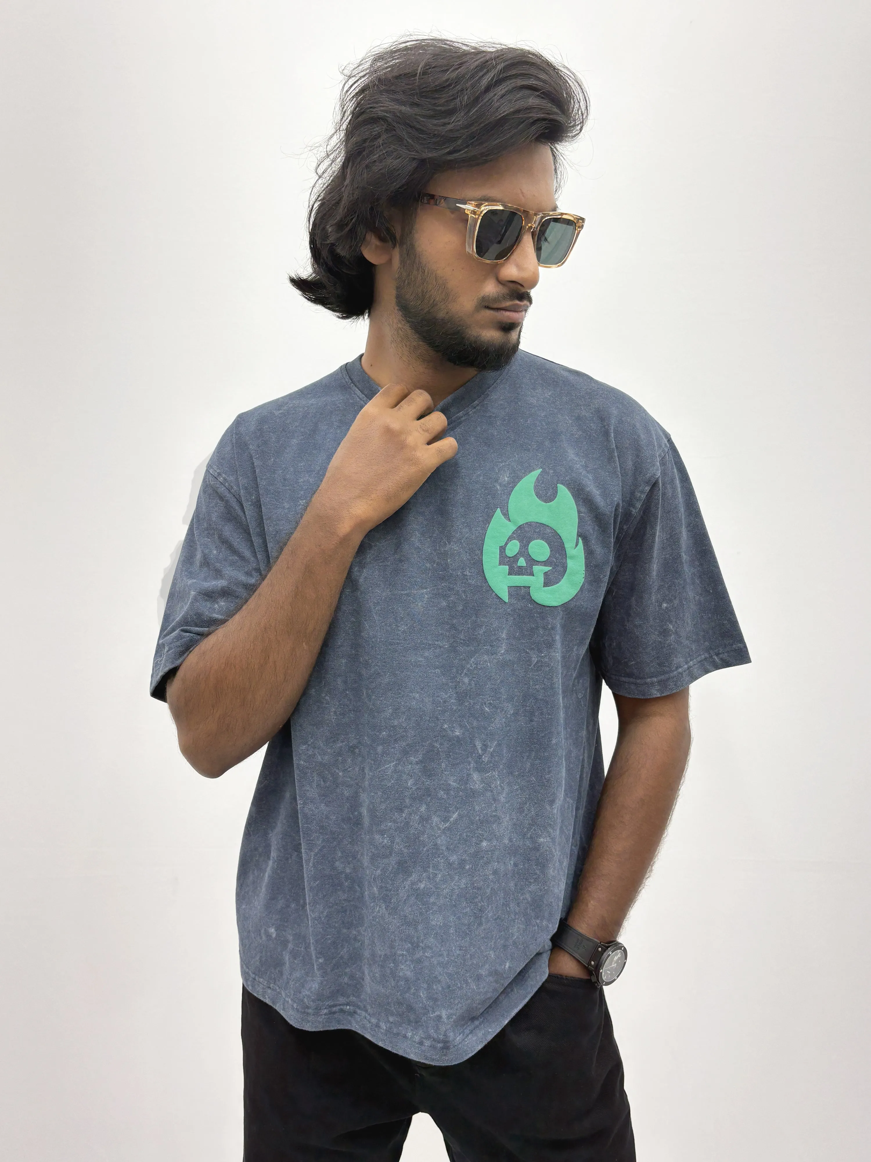 Blue Oversized Acid Wash T-Shirt