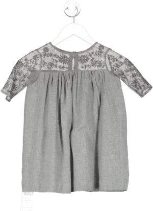 Bonpoint Grey Embroidered Mesh Dress 4 Years