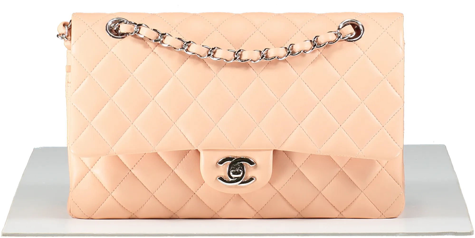 Chanel Pink Salmon Peach Medium Quilted Lambskin Classic Double Flap Bag