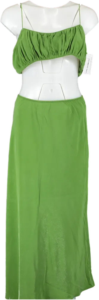 DEN Green Elowen Silk Skirt & Amora Crop Top Co-ord Set UK 14