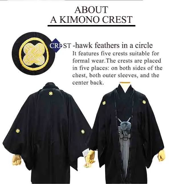 Men's Formal Kimono and Crested Haori Coat 2-Piece Set ＜Black＞