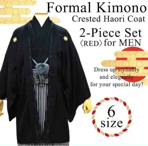 Men's Formal Kimono and Crested Haori Coat 2-Piece Set ＜Black＞