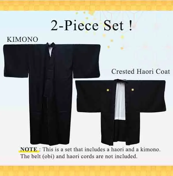 Men's Formal Kimono and Crested Haori Coat 2-Piece Set ＜Black＞