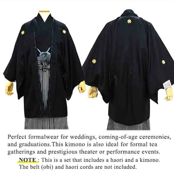Men's Formal Kimono and Crested Haori Coat 2-Piece Set ＜Black＞