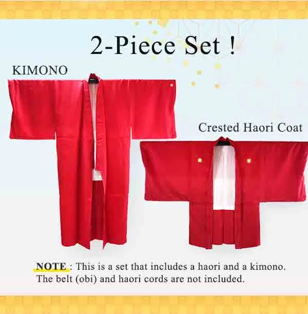 Men's Formal Kimono and Crested Haori Coat 2-Piece Set ＜Red＞