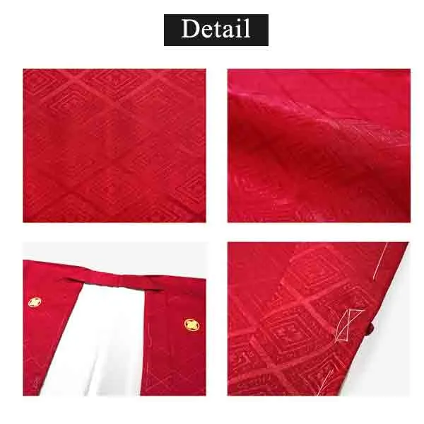 Men's Formal Kimono and Crested Haori Coat 2-Piece Set ＜Red＞