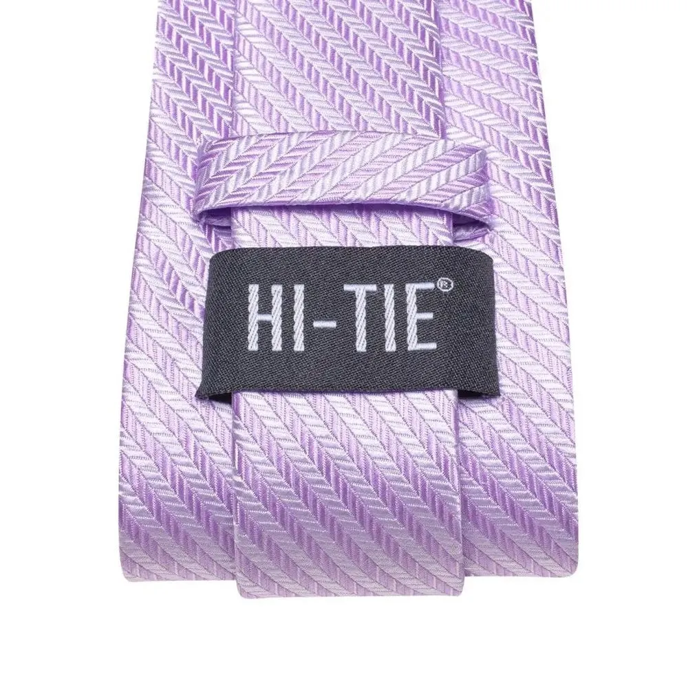 Striped Lilac Silk Necktie Set for Men