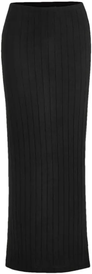 Women's Casual Solid Color Knit Pencil Skirt Women Elegant High Waist Slim Fit Long Skirt