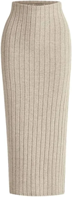 Women's Casual Solid Color Knit Pencil Skirt Women Elegant High Waist Slim Fit Long Skirt